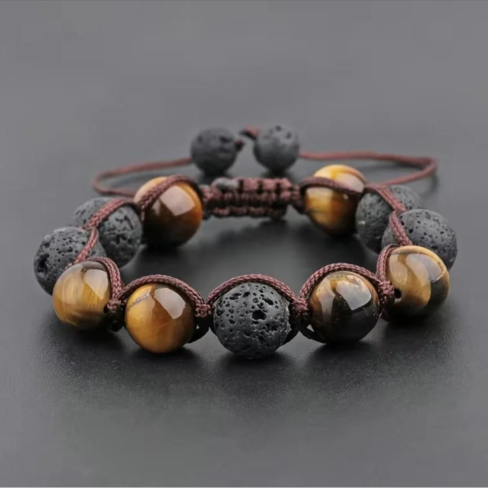 Tigers eye and Lavastone adjustable bracelet